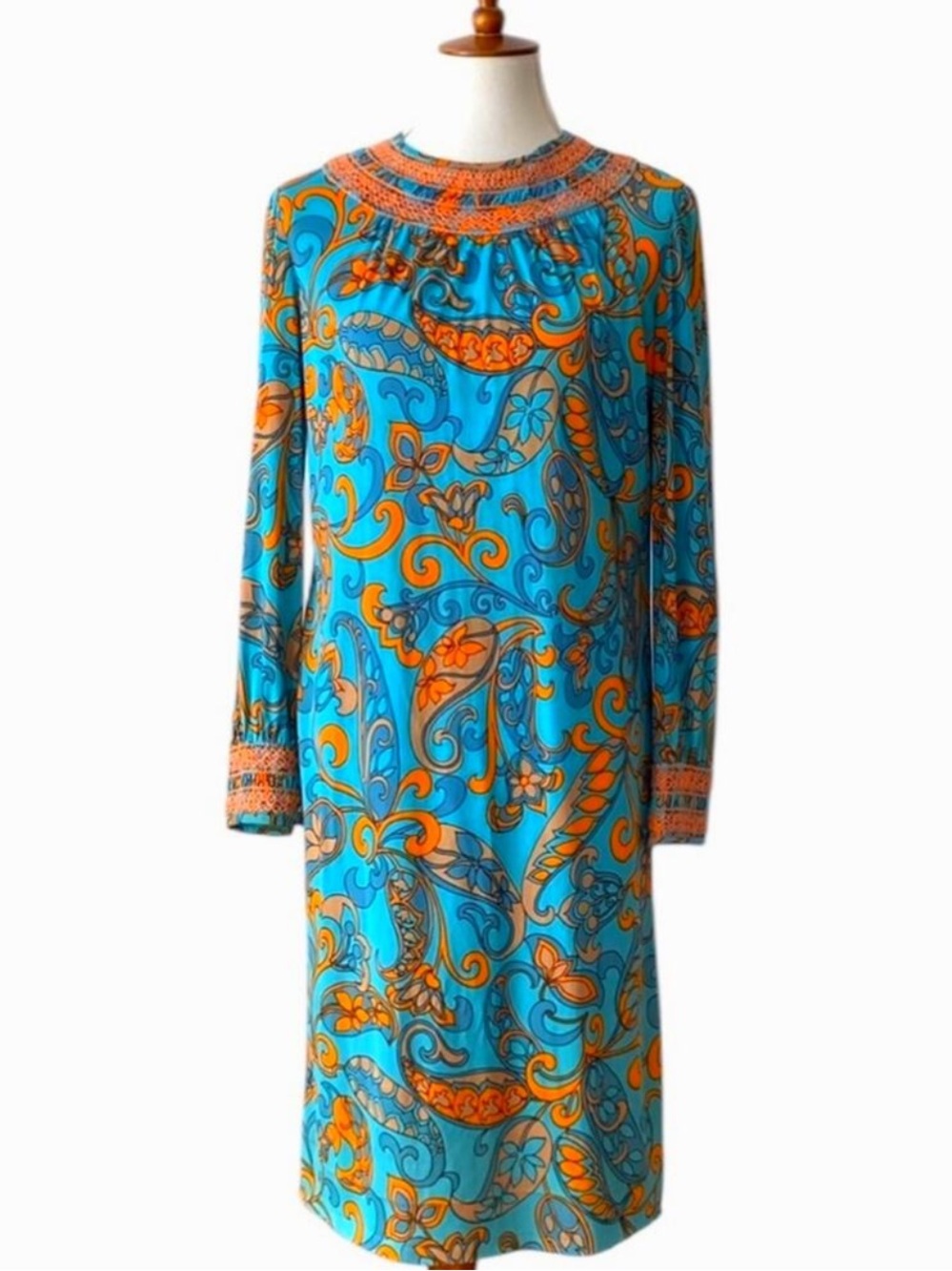 Vintage Dress Small Fall Saks Fifth Avenue 60s Crochet Boho 70s Retro Paisley - Picture 3 of 16